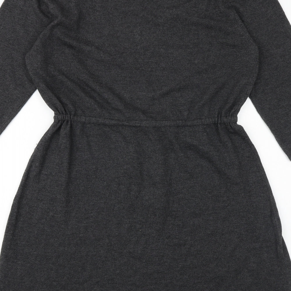 Yumi Womens Grey Floral Polyester Fit & Flare Size L Round Neck Tie