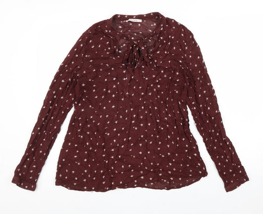 Pull&Bear Womens Red Geometric Viscose Basic Blouse Size M V-Neck - Star Print