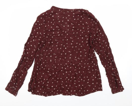 Pull&Bear Womens Red Geometric Viscose Basic Blouse Size M V-Neck - Star Print