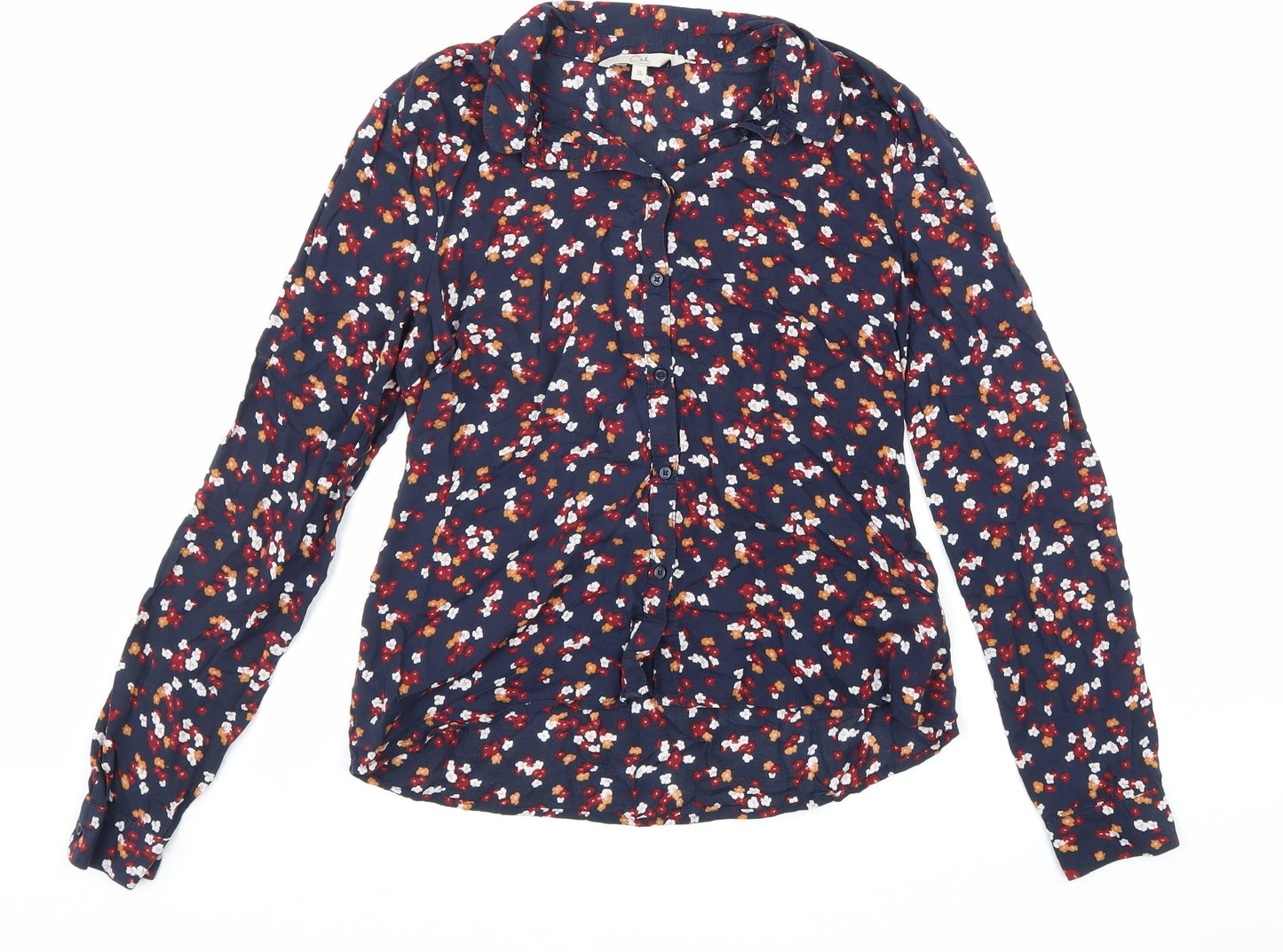 Clockhouse Womens Blue Floral Viscose Basic Button-Up Size 8 Collared