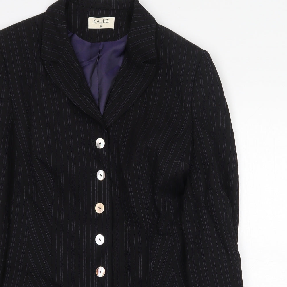Kaliko Womens Black Striped Jacket Blazer Size 12 Button