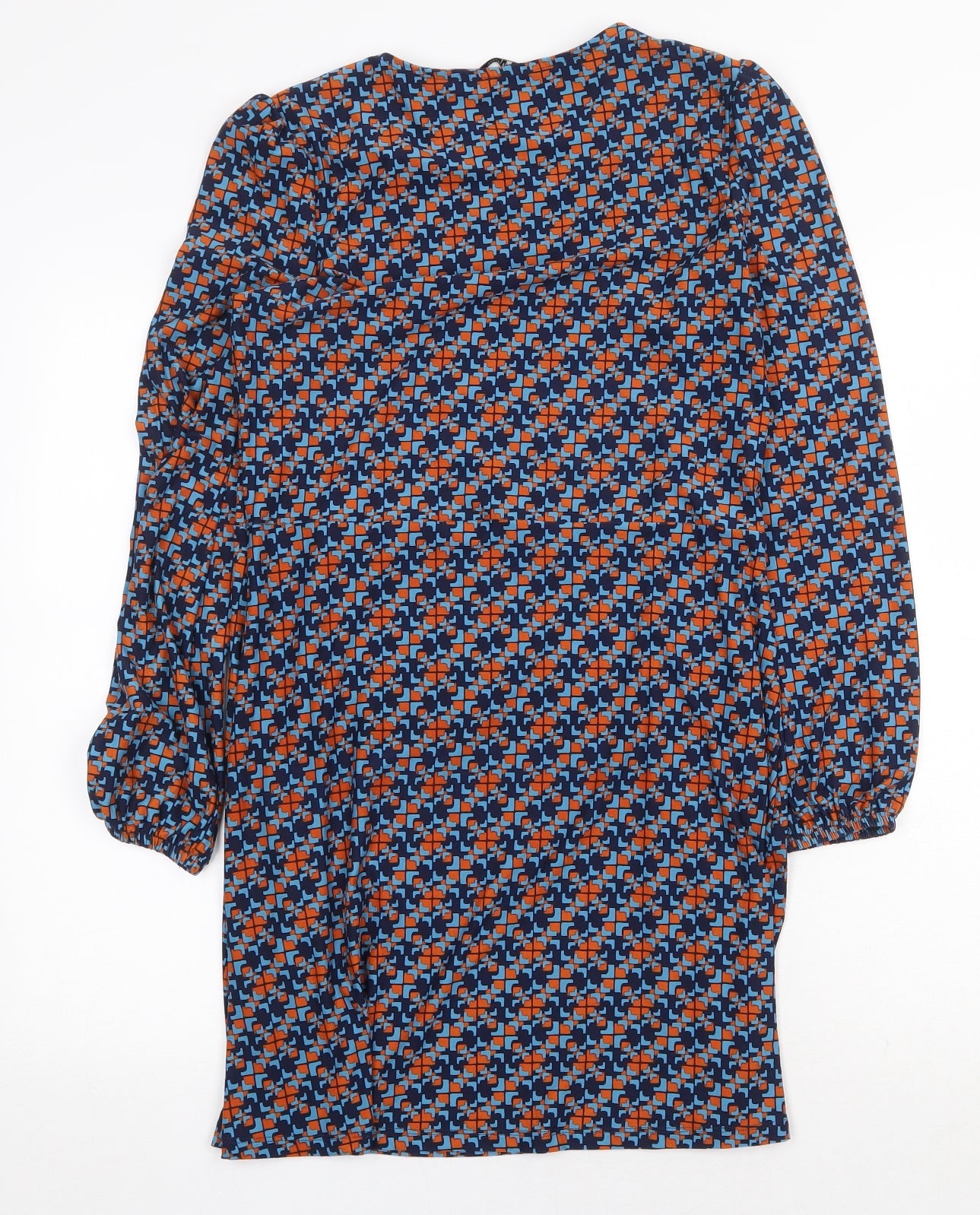 TU Womens Blue Geometric Polyester A-Line Size 8 Round Neck Pullover