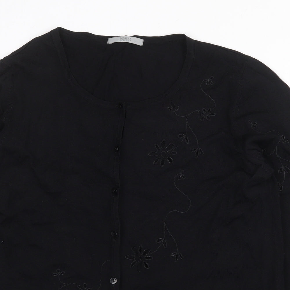 Marks and Spencer Womens Black Crew Neck Viscose Pullover Jumper Size 16 Button