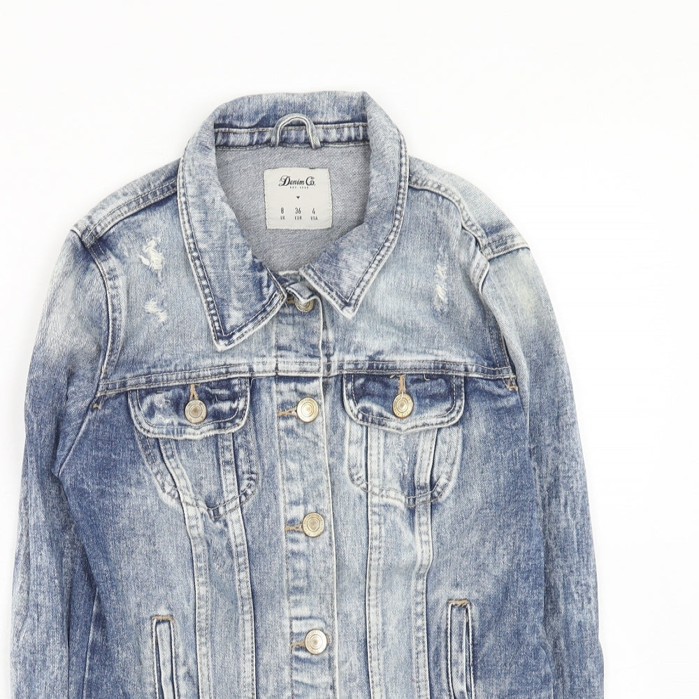 Denim & Co. Womens Blue Jacket Size 8 Button - Distressed