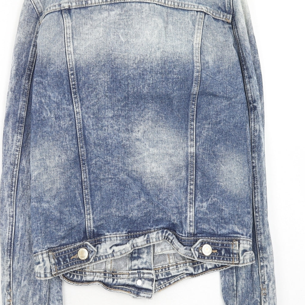 Denim & Co. Womens Blue Jacket Size 8 Button - Distressed