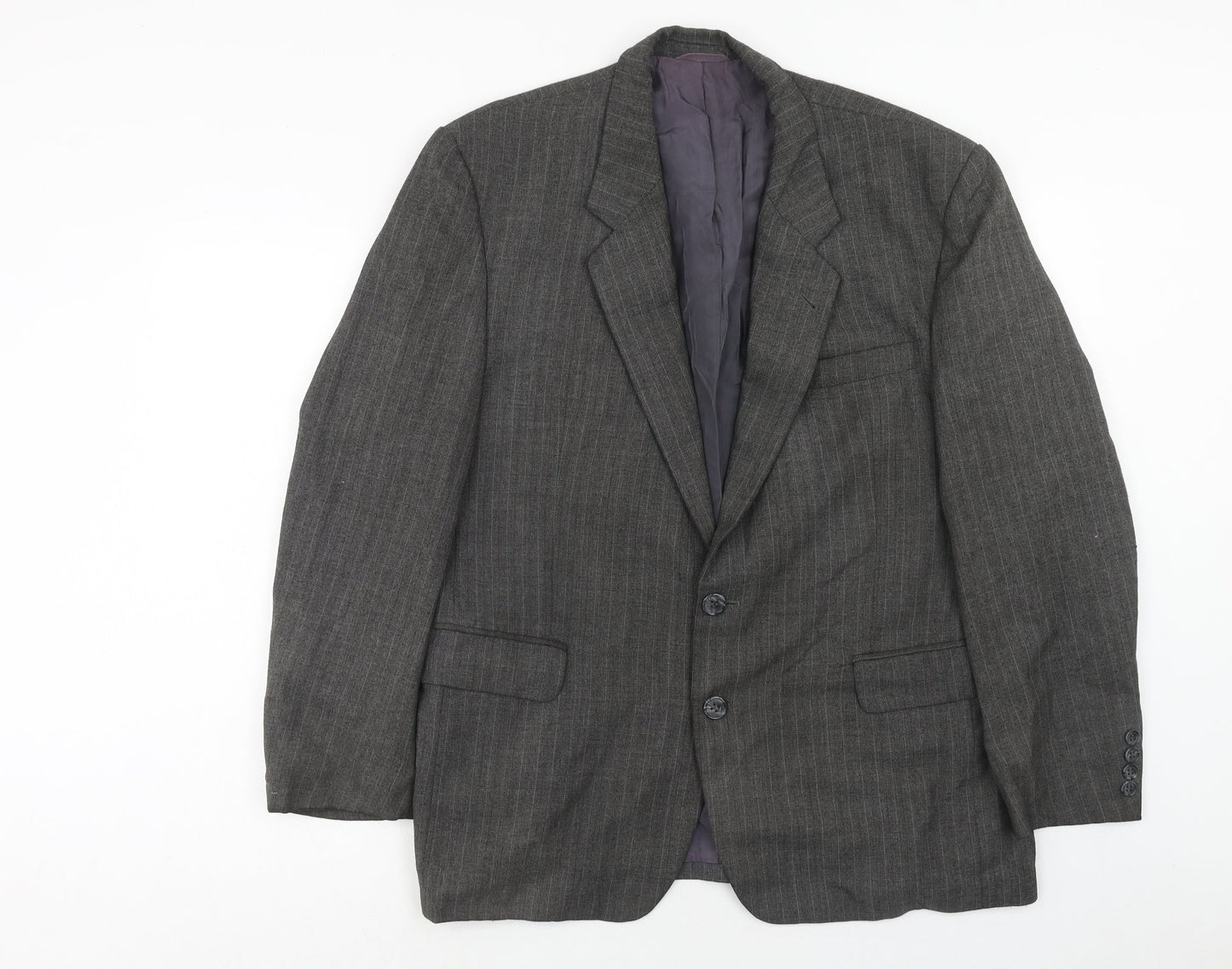 Preworn Mens Grey Striped Polyester Jacket Suit Jacket Size 42 Regular