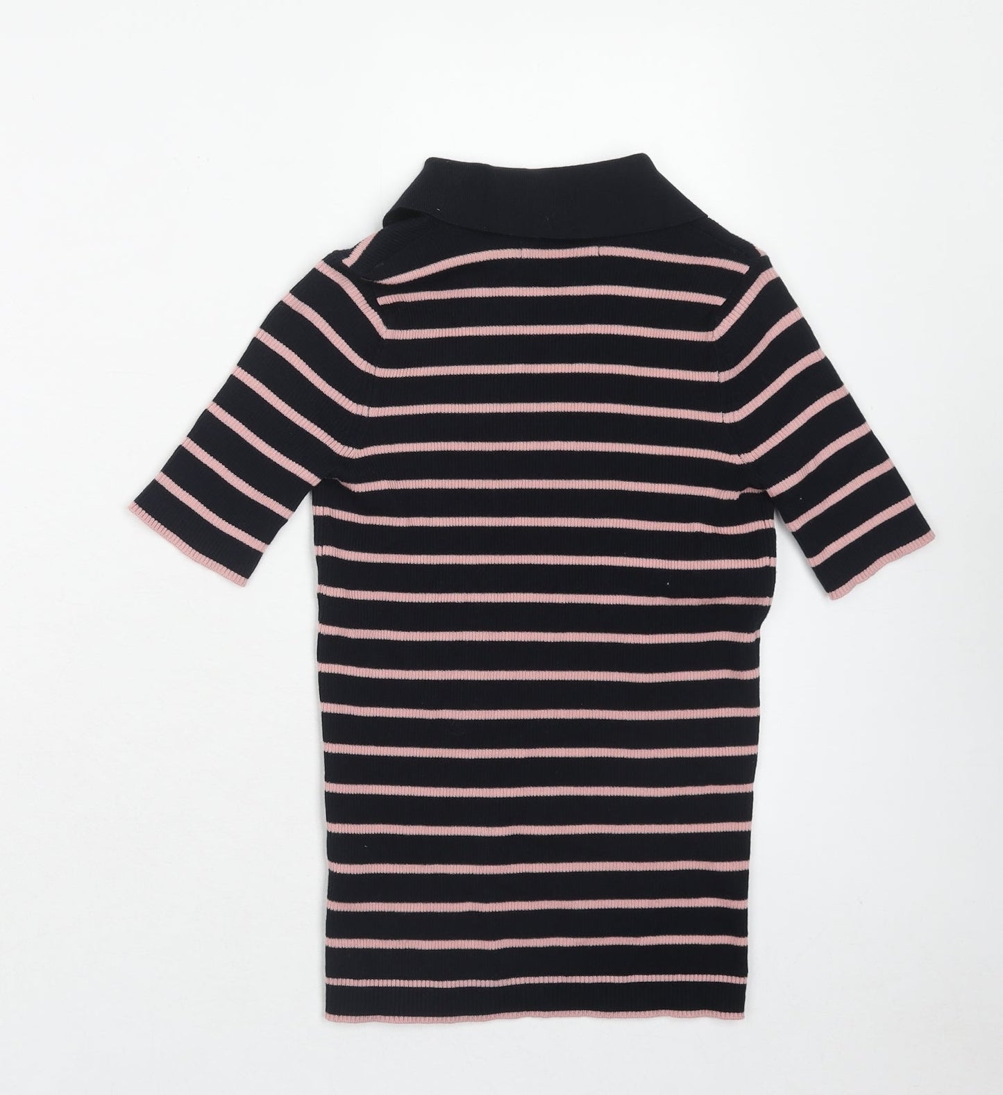 Marks and Spencer Womens Blue Striped Cotton Basic Polo Size XS Collared - Ribbed