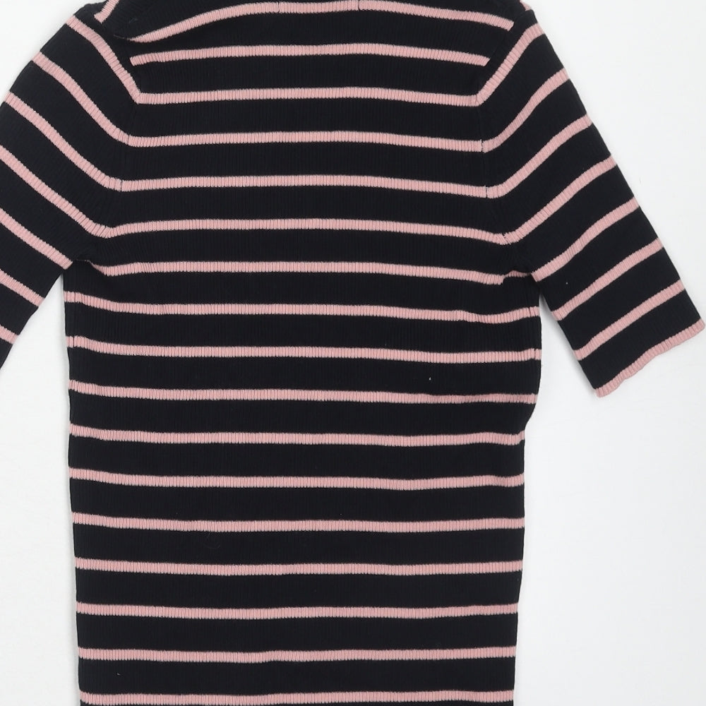 Marks and Spencer Womens Blue Striped Cotton Basic Polo Size XS Collared - Ribbed