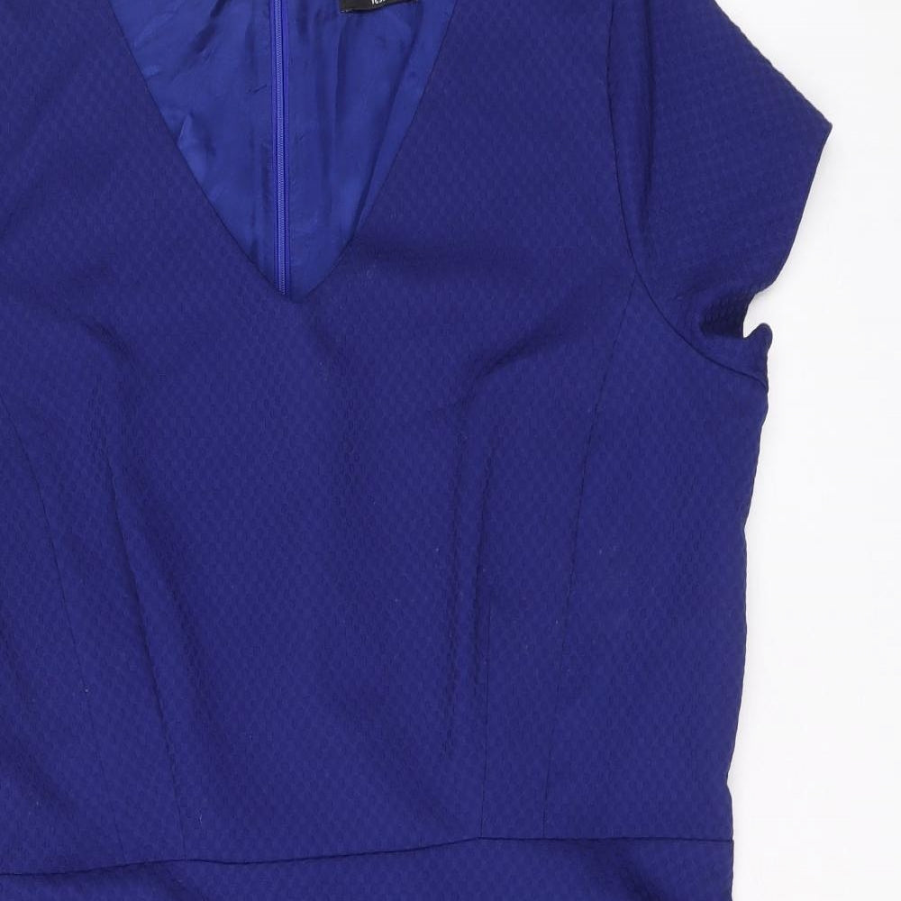 Yessica Womens Blue Polyester Trapeze & Swing Size 16 V-Neck Zip