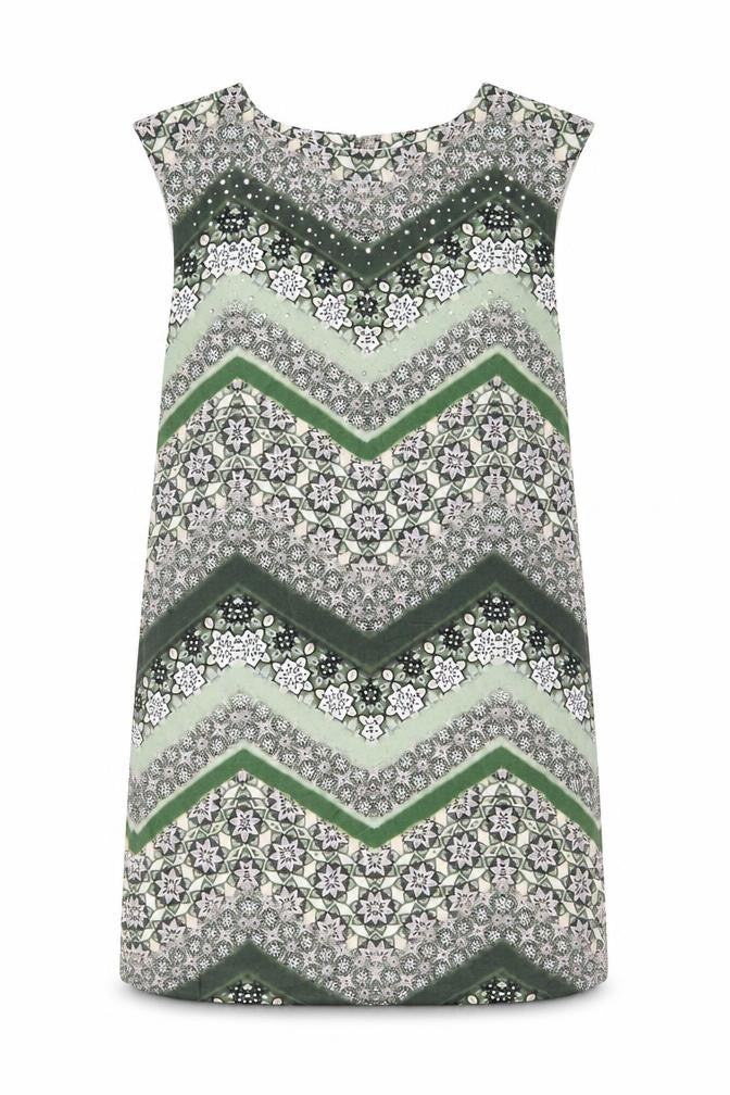 Wallis Womens Green Geometric Viscose Shift Size 8 Boat Neck Button