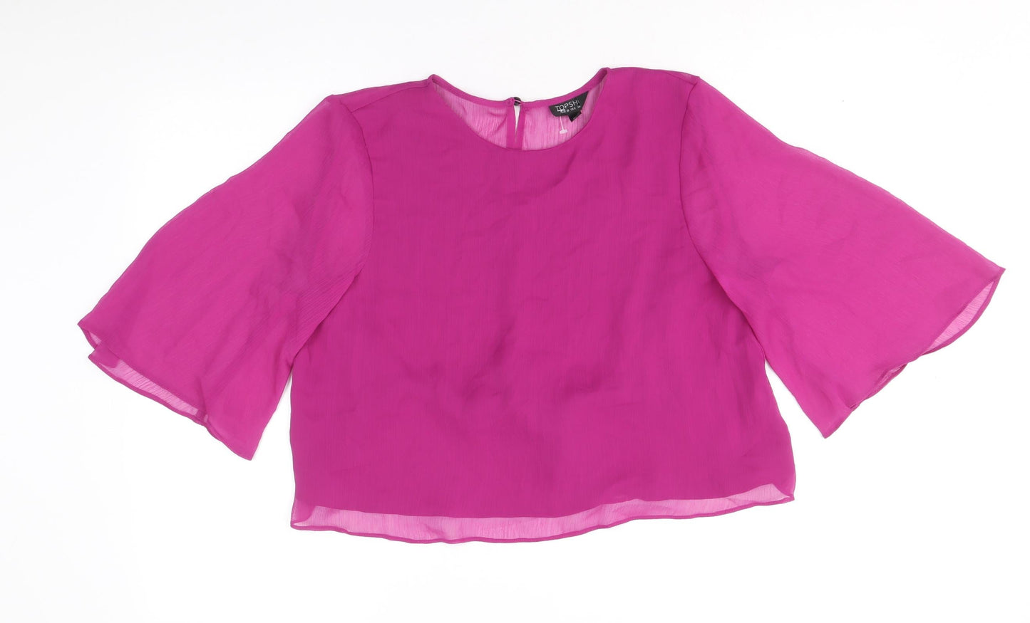 Topshop Womens Purple Polyester Cropped Blouse Size 10 Scoop Neck - Tie Back Detail