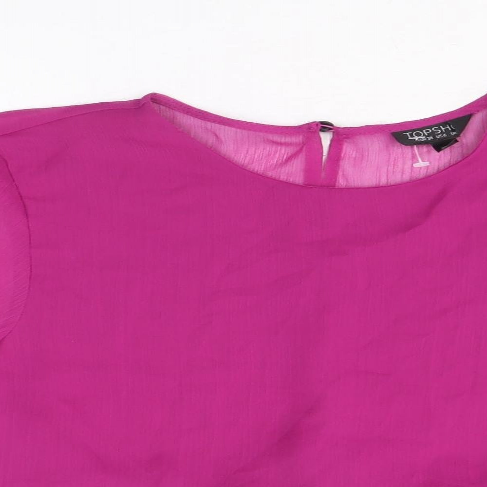 Topshop Womens Purple Polyester Cropped Blouse Size 10 Scoop Neck - Tie Back Detail