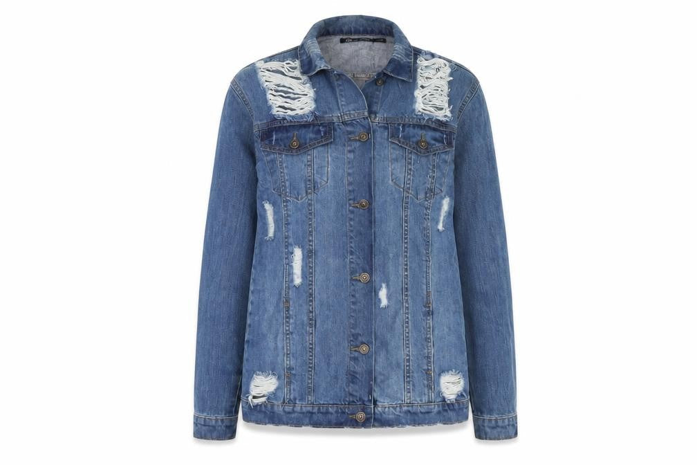 Denim Club Womens Blue Jacket Size 8 Button - Distressed