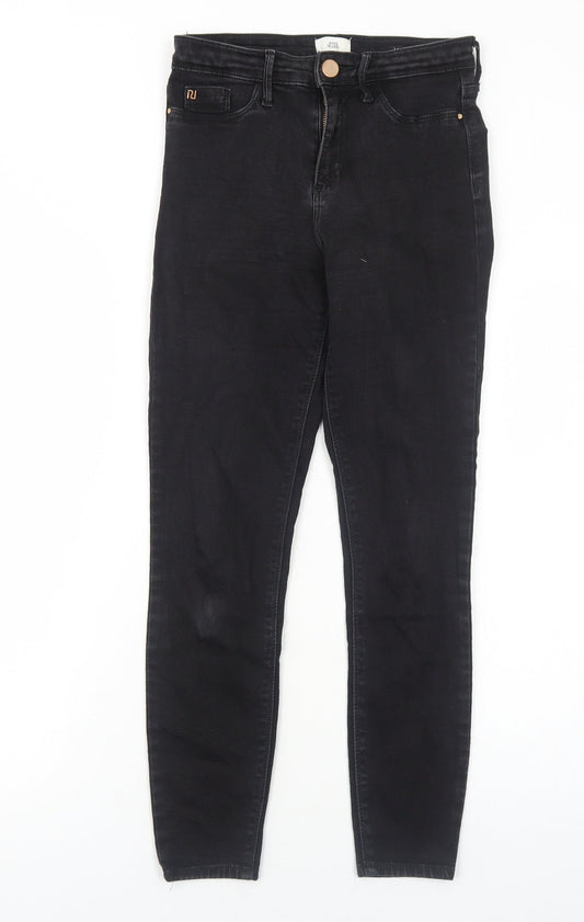 River Island Womens Black Cotton Straight Jeans Size 8 Regular Zip