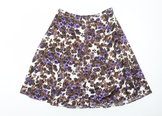 Clements Ribeiro Womens Brown Floral Polyester Swing Skirt Size M Zip