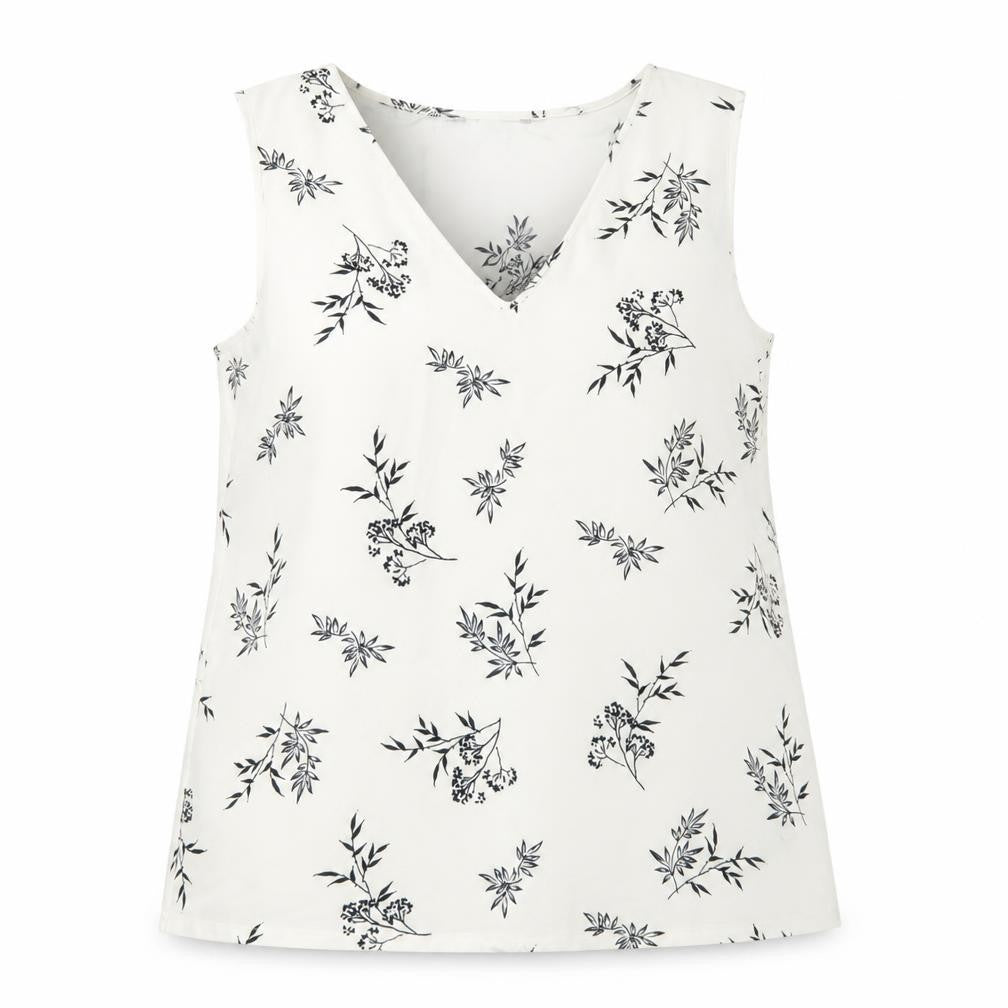 Marks and Spencer Womens Ivory Floral Viscose Basic Tank Size 16 V-Neck
