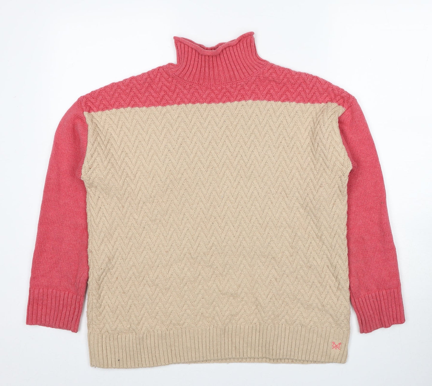 Crew Clothing Womens Beige High Neck Cotton Pullover Jumper Size 12