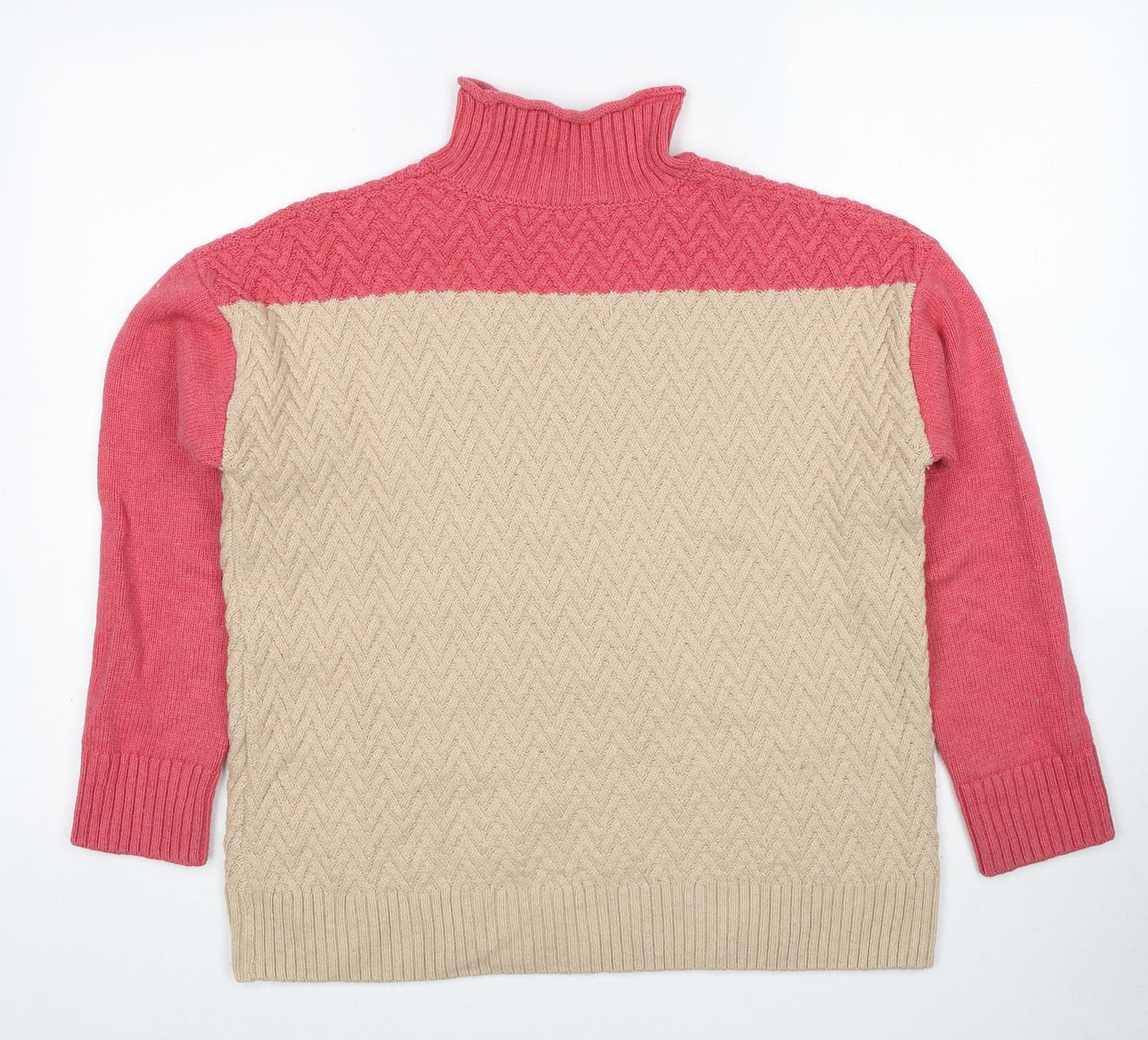 Crew Clothing Womens Beige High Neck Cotton Pullover Jumper Size 12