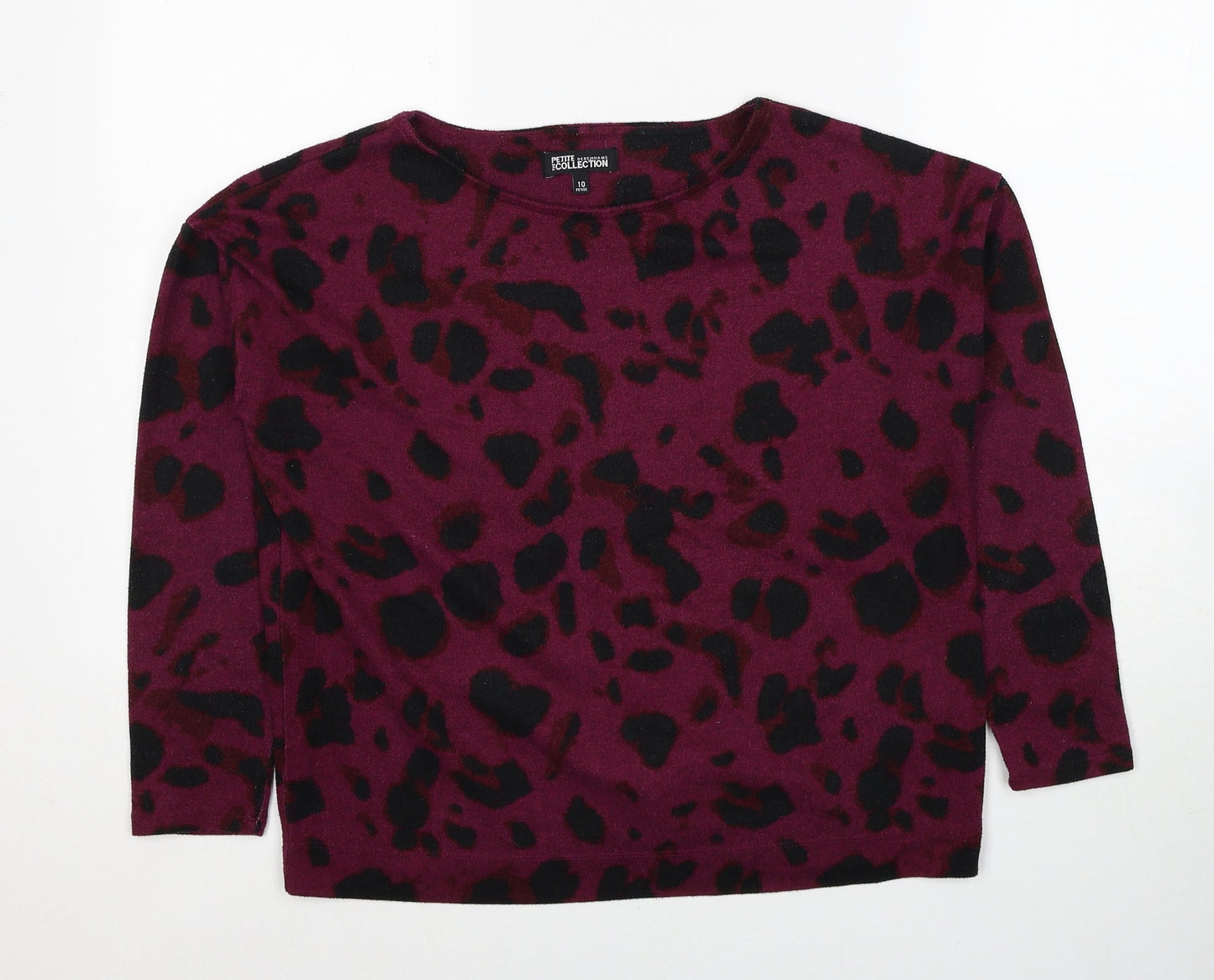 Debenhams Womens Purple Round Neck Animal Print Polyester Pullover Jumper Size 10 - Leopard Pattern