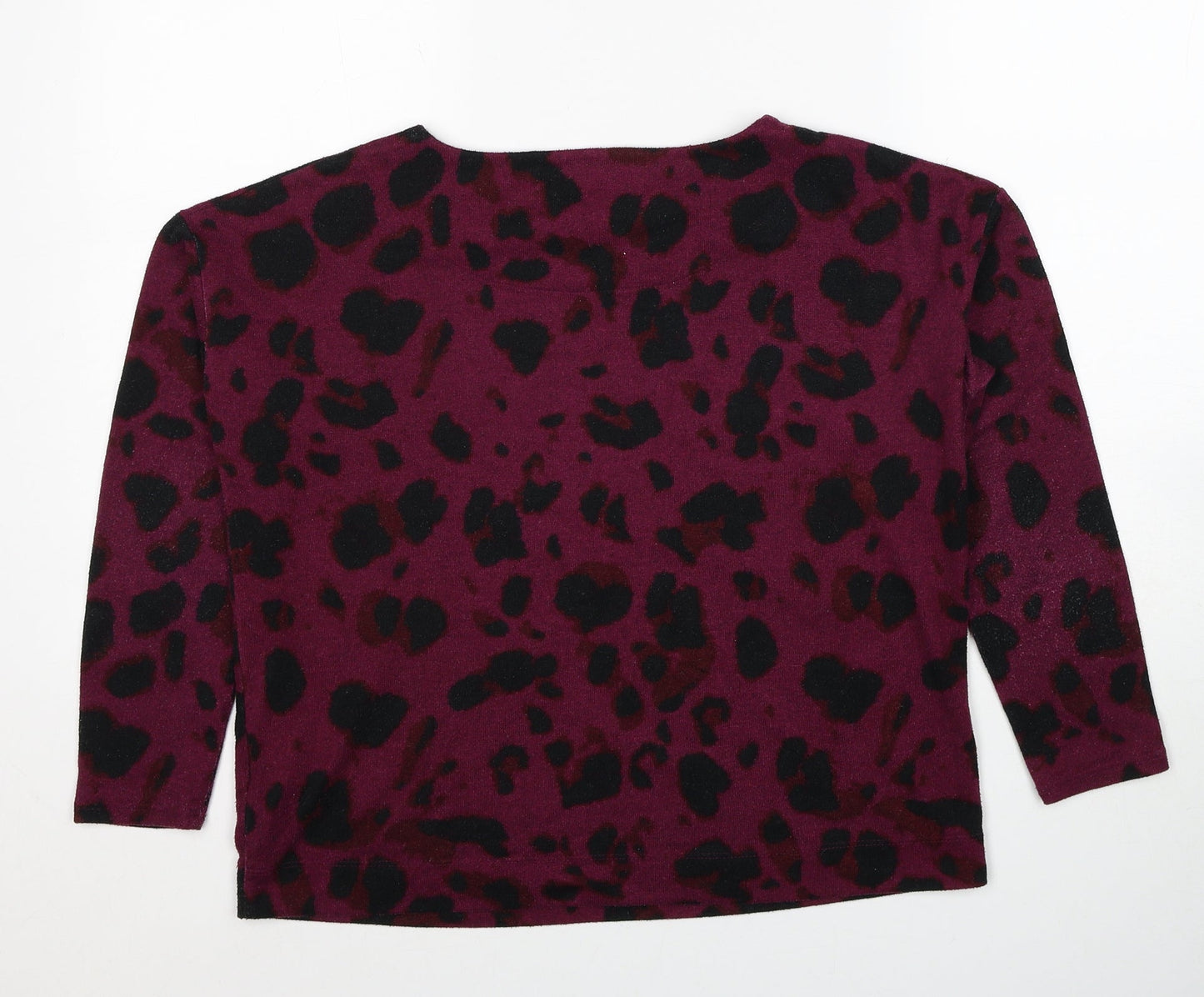 Debenhams Womens Purple Round Neck Animal Print Polyester Pullover Jumper Size 10 - Leopard Pattern