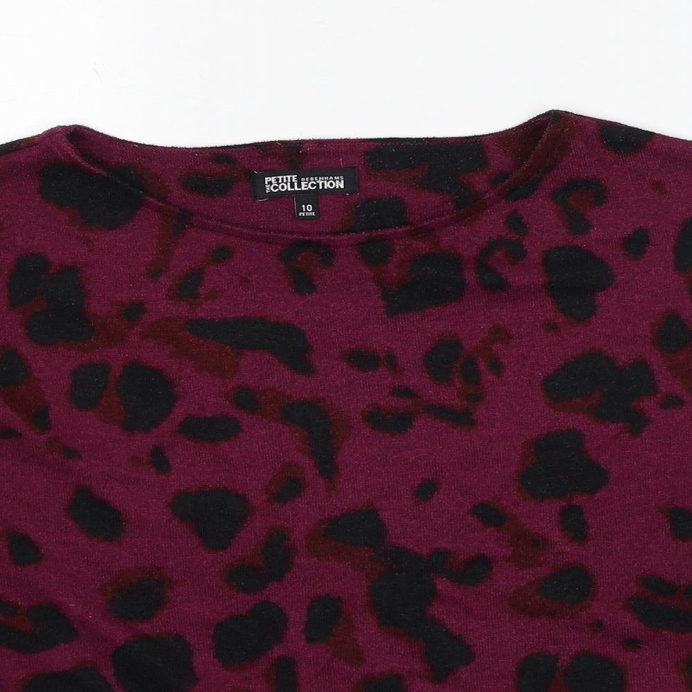 Debenhams Womens Purple Round Neck Animal Print Polyester Pullover Jumper Size 10 - Leopard Pattern