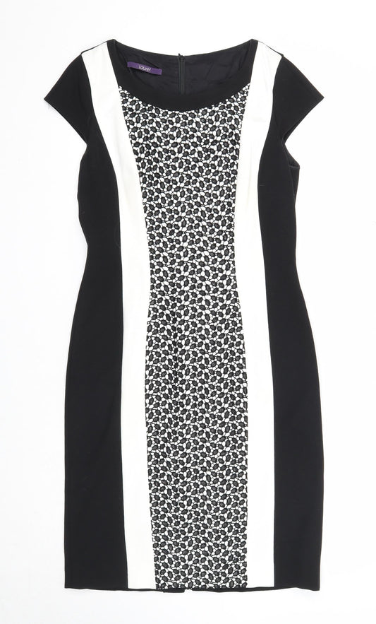 Laurel Womens Black Colourblock Viscose A-Line Size 12 Round Neck Zip