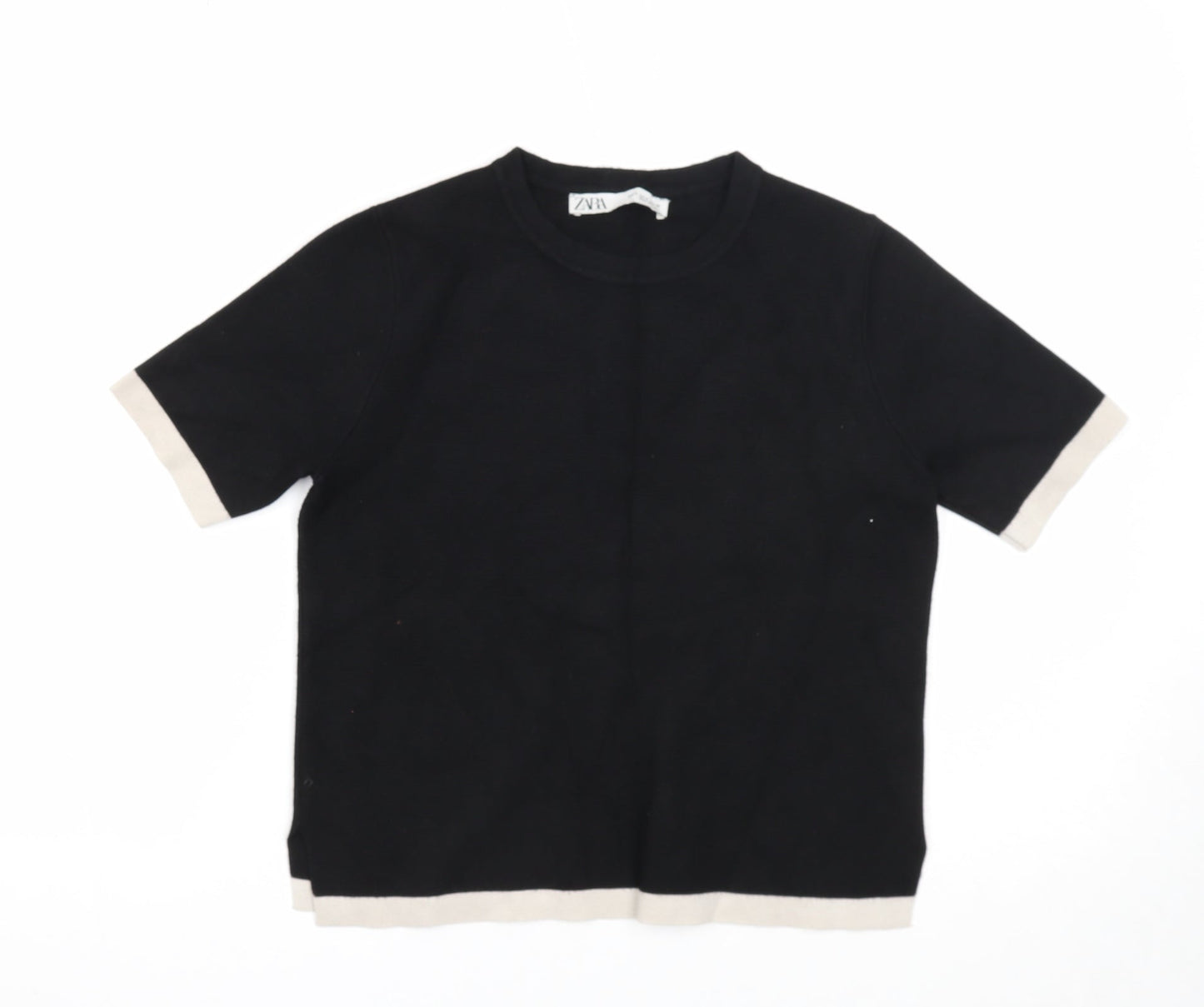 Zara Womens Black Round Neck Viscose Pullover Jumper Size S