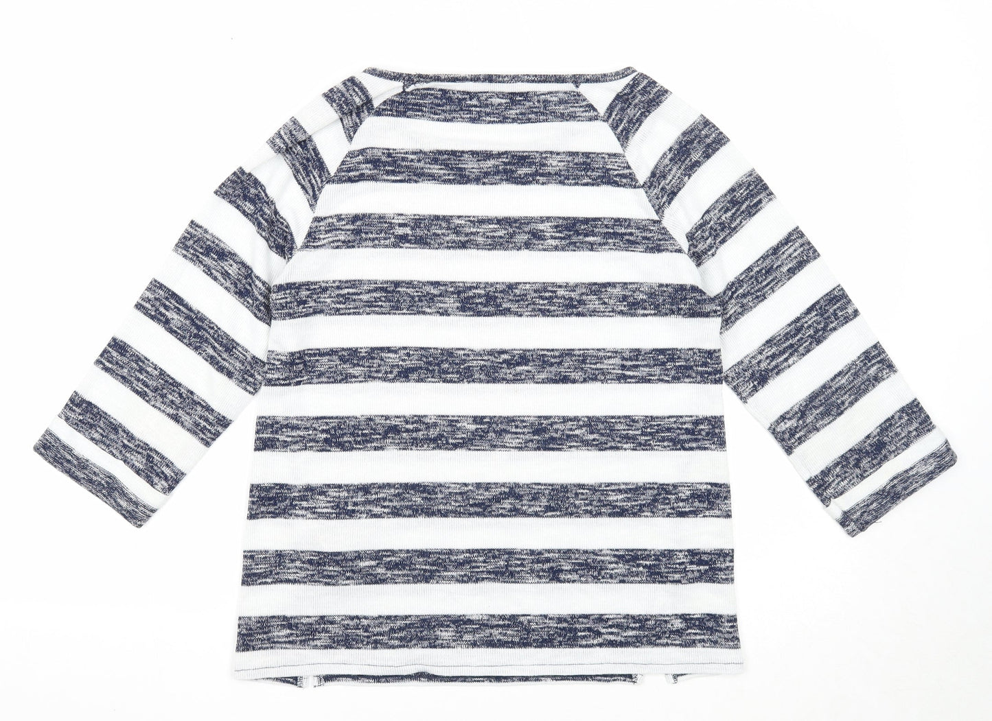 Oasis Womens Blue Round Neck Striped Polyester Pullover Jumper Size M