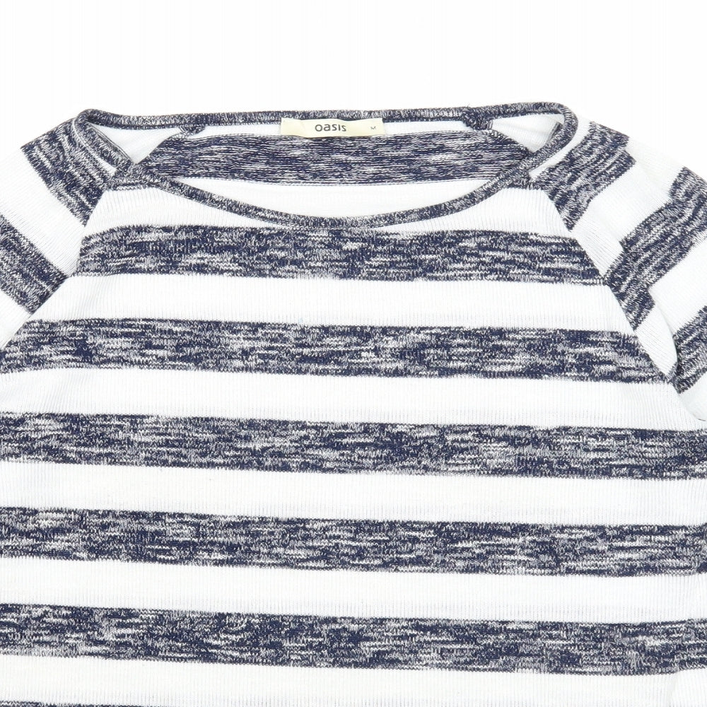 Oasis Womens Blue Round Neck Striped Polyester Pullover Jumper Size M