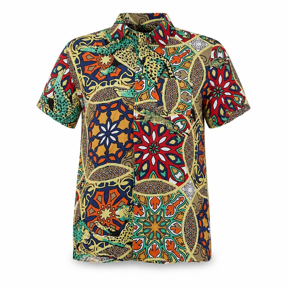 Reason Womens Multicoloured Geometric Viscose Basic Button-Up Size M Collared
