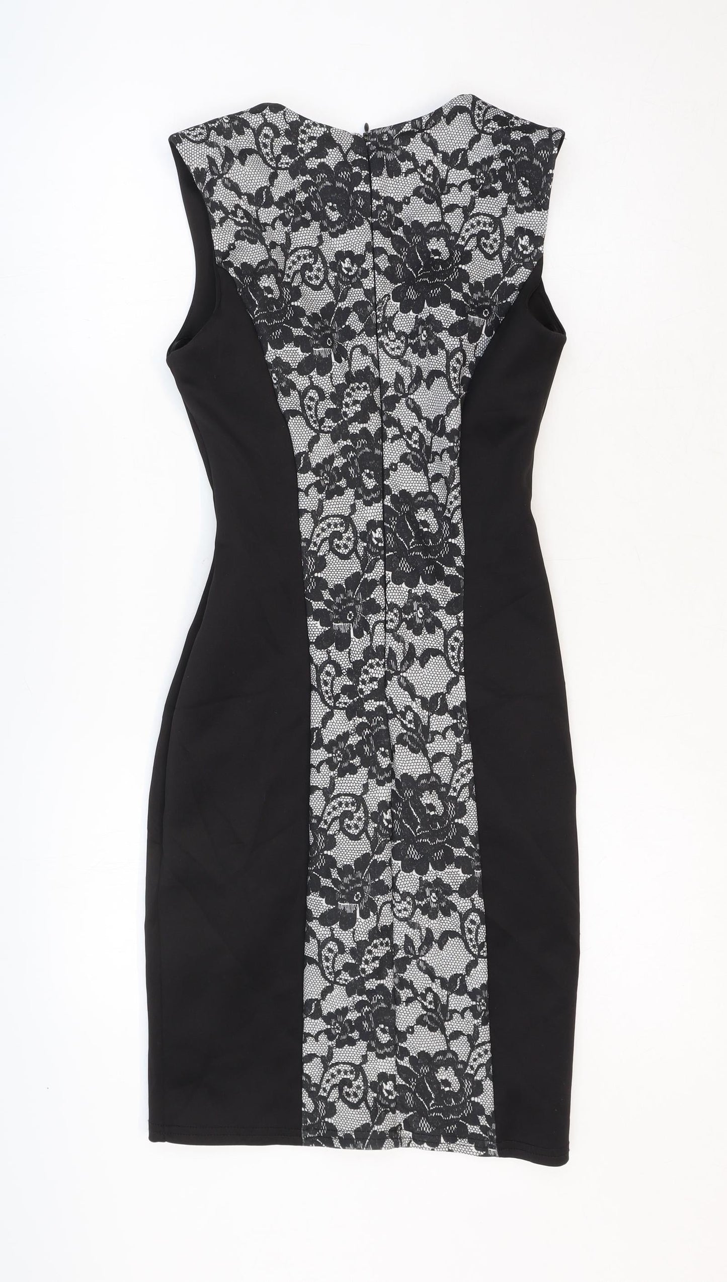 New Look Womens Black Floral Polyester A-Line Size 8 Square Neck Zip