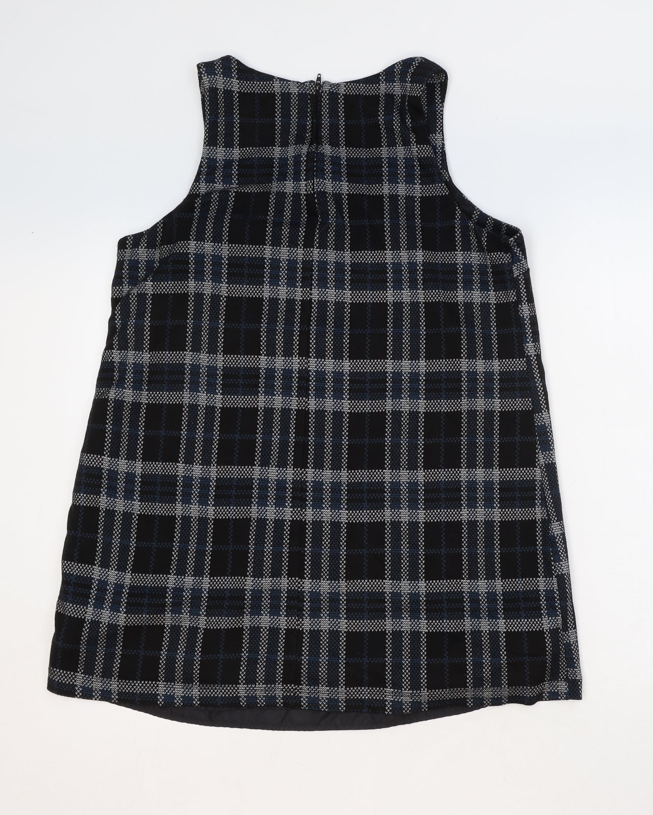 New Look Womens Black Check Polyester A-Line Size 14 V-Neck Zip