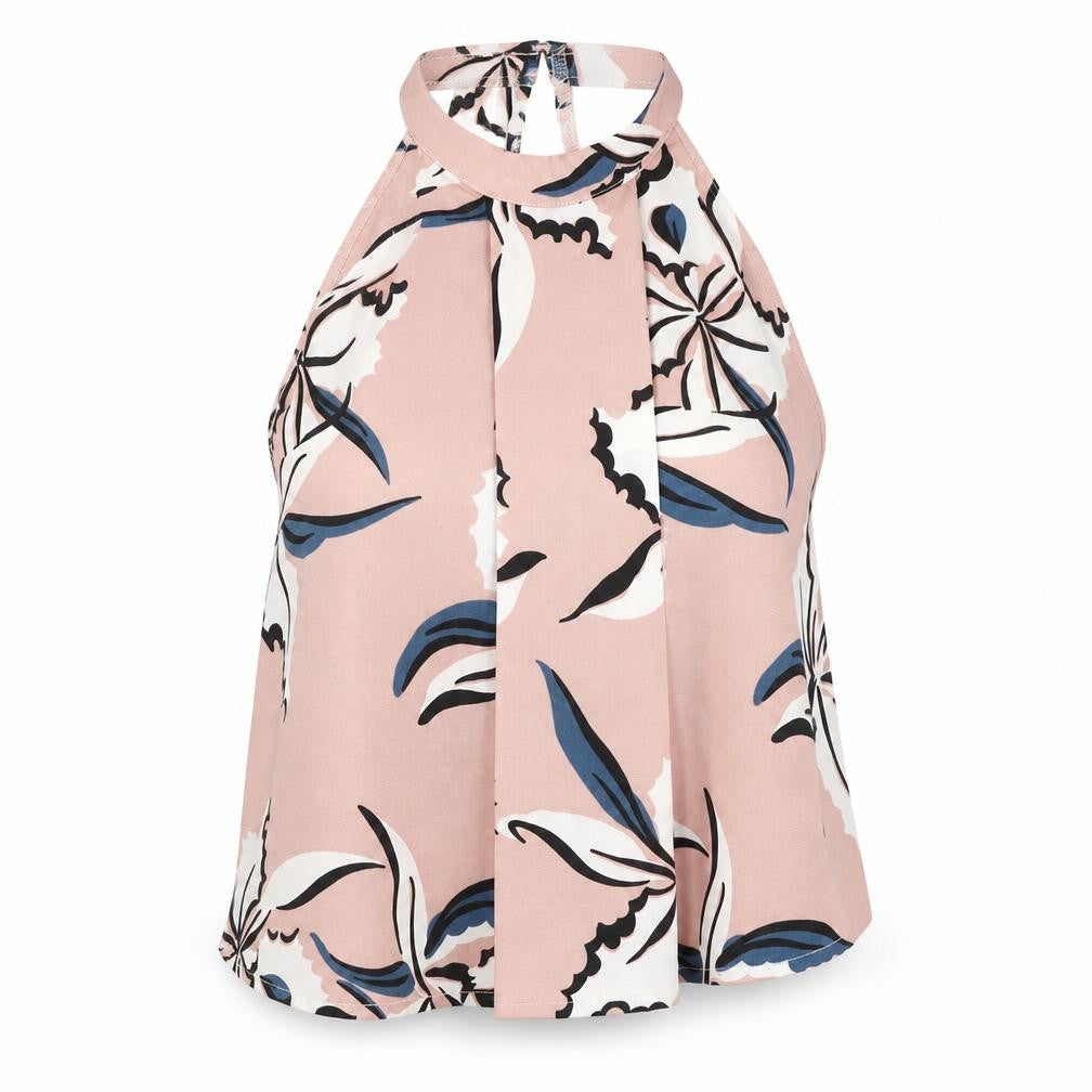 Missguided Womens Pink Floral Polyester Cropped Tank Size 6 Halter
