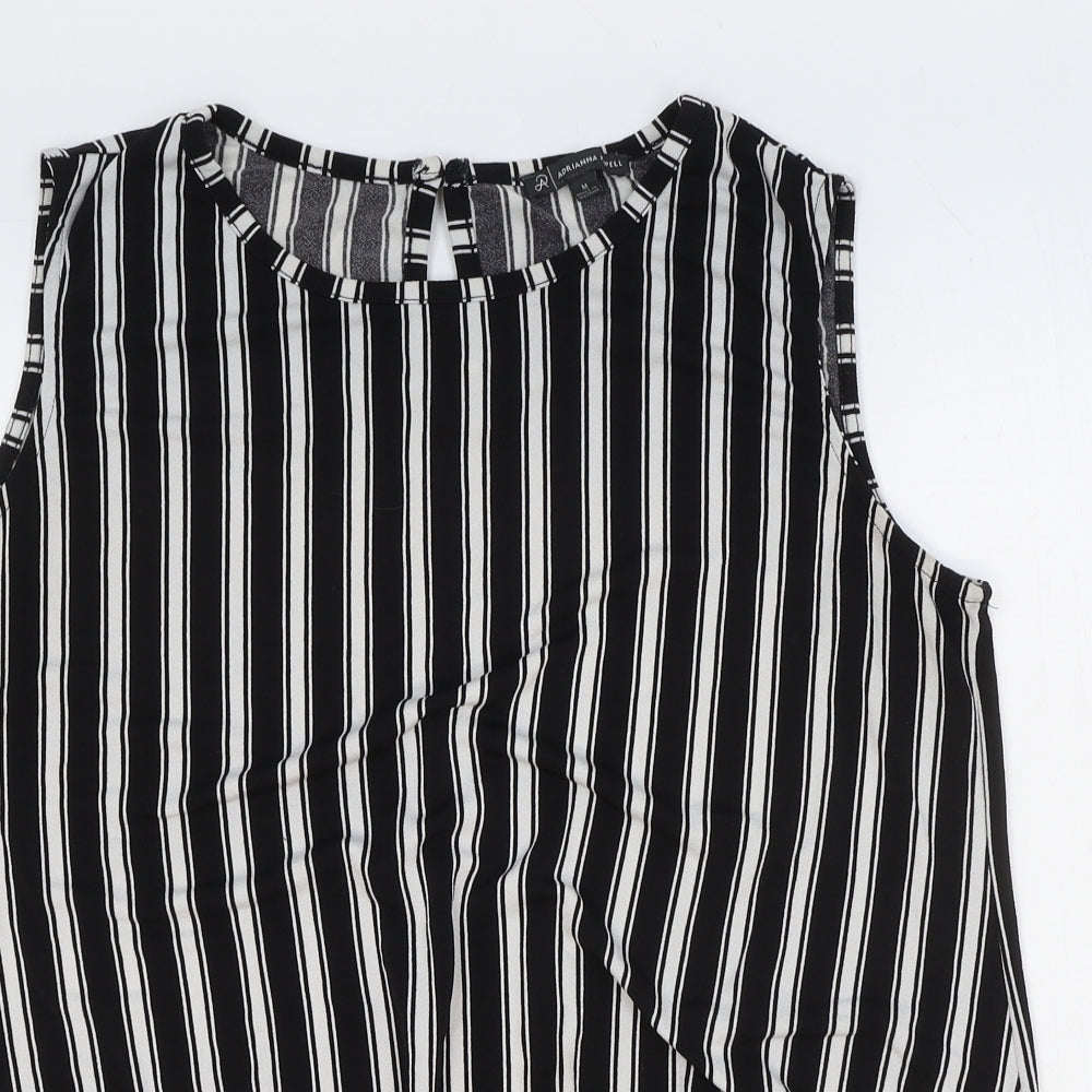 Adrianna Papell Womens Black Striped Polyester Cropped Tank Size M Boat Neck - Tie Front