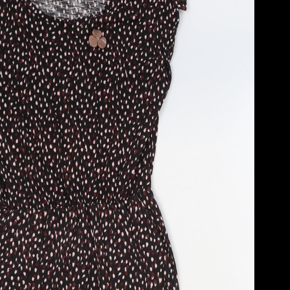 Preworn Womens Black Geometric Cotton Fit & Flare Size XS Round Neck Pullover - Flower Detail