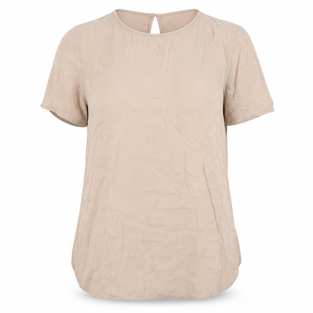 H&M Womens Beige Polyester Basic Blouse Size 12 Round Neck