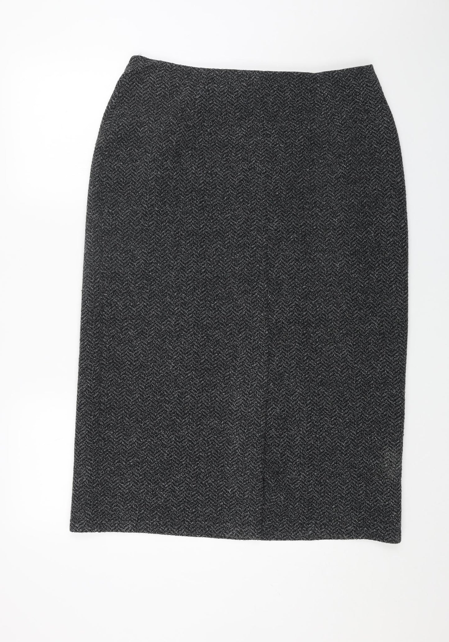 Preworn Womens Grey Herringbone Polyester Straight & Pencil Skirt Size 38 in