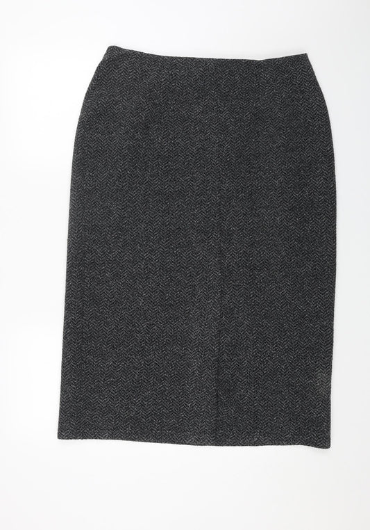 Preworn Womens Grey Herringbone Polyester Straight & Pencil Skirt Size 38 in