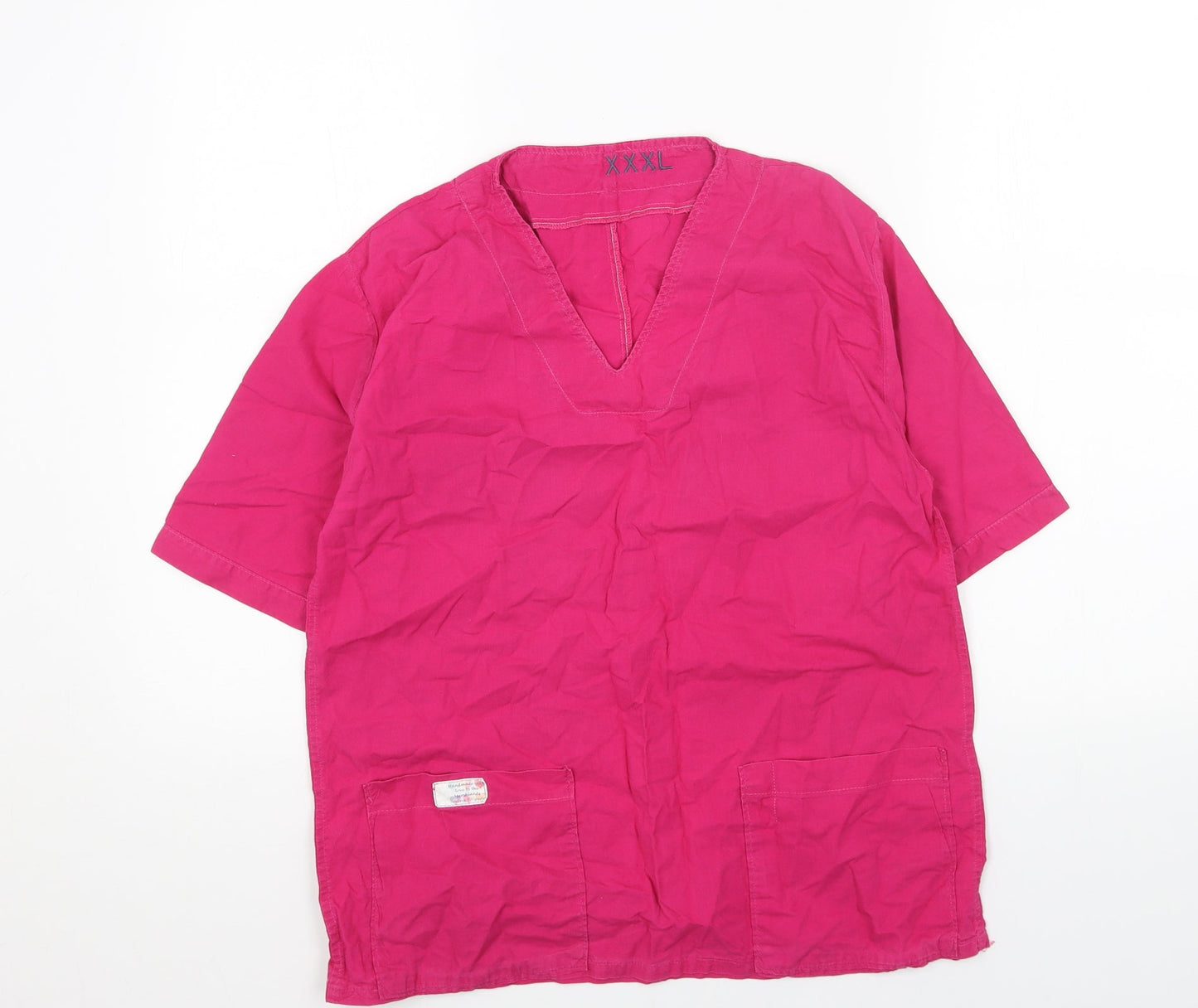 Preworn Womens Pink Linen Basic Blouse Size 3XL V-Neck