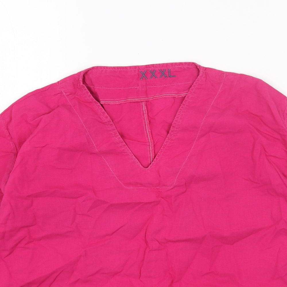 Preworn Womens Pink Linen Basic Blouse Size 3XL V-Neck