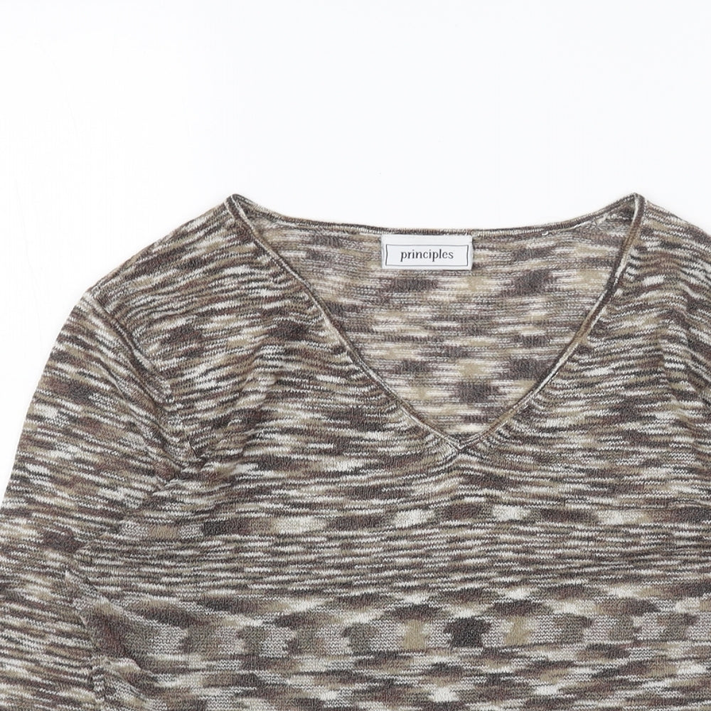 Principles Womens Brown V-Neck Acrylic Pullover Jumper Size 12