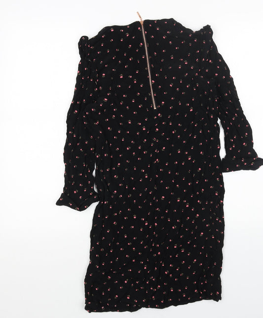 Nine Womens Black Floral Viscose A-Line Size 10 Round Neck Zip