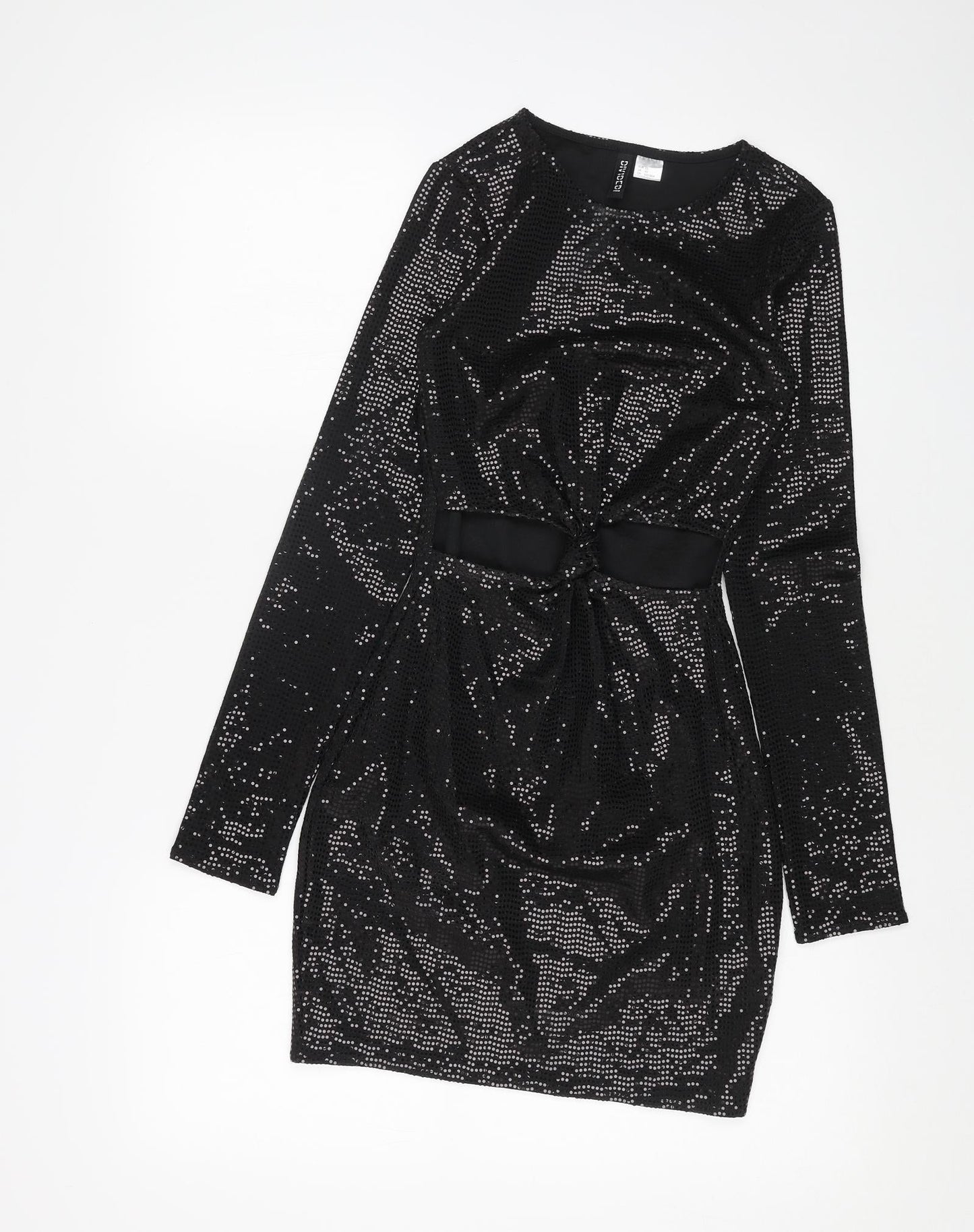H&M Womens Black Polyester Bodycon Size XS Boat Neck Pullover