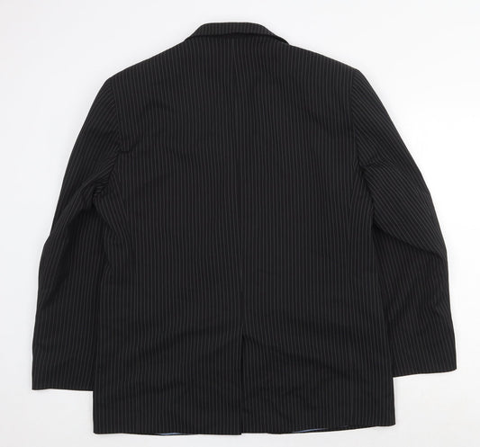 Preworn Mens Black Striped Polyester Jacket Suit Jacket Size 40 Regular