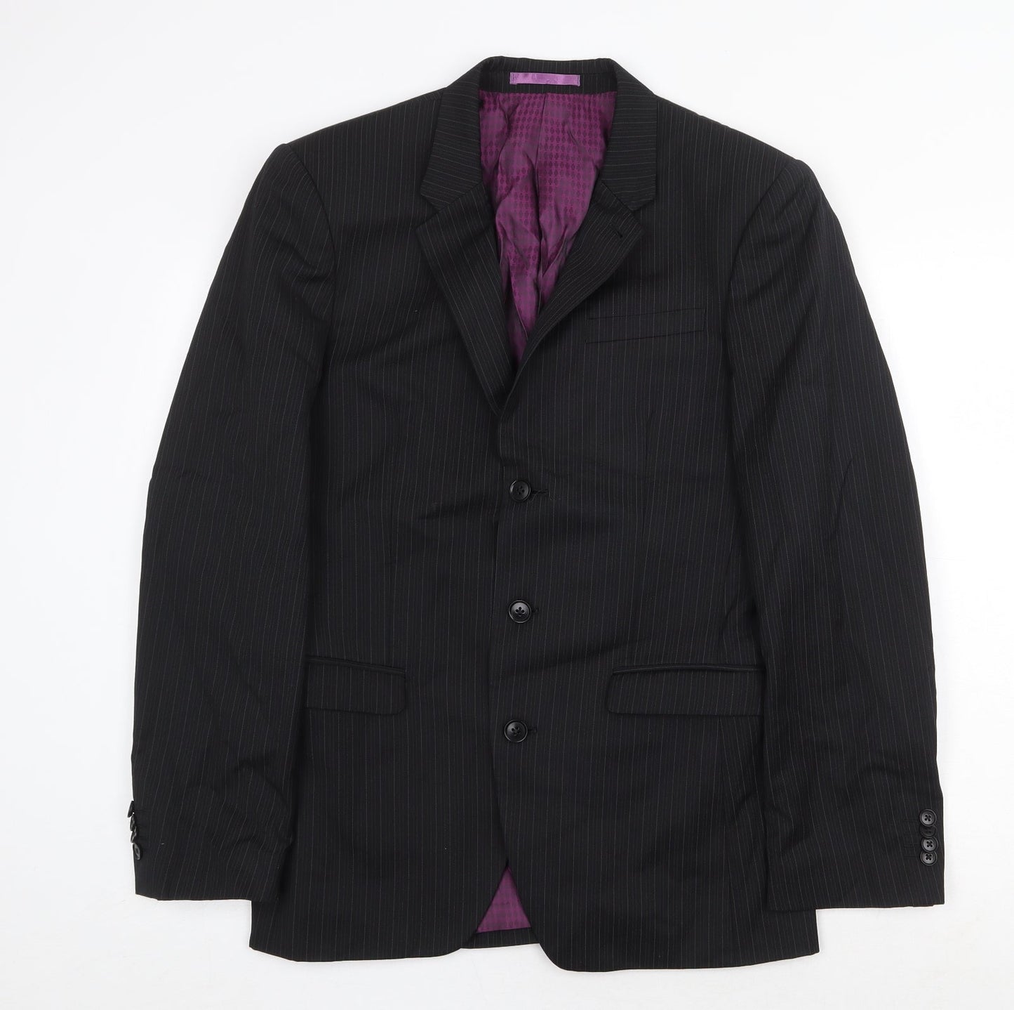 NEXT Mens Black Striped Wool Jacket Suit Jacket Size 36 Regular
