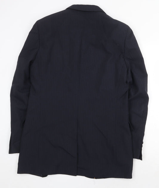 English Manor Mens Blue Striped Polyester Jacket Suit Jacket Size 40 Regular