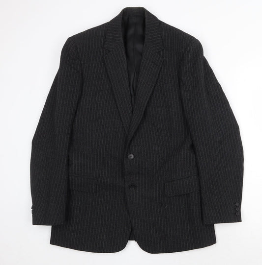 FMT Mens Black Striped Wool Jacket Suit Jacket Size 40 Regular