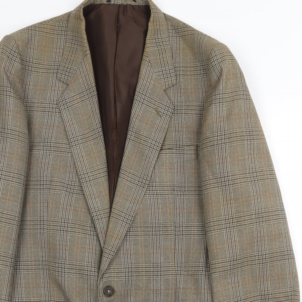 Dunn & Co Mens Brown Plaid Polyester Jacket Suit Jacket Size 40 Regular