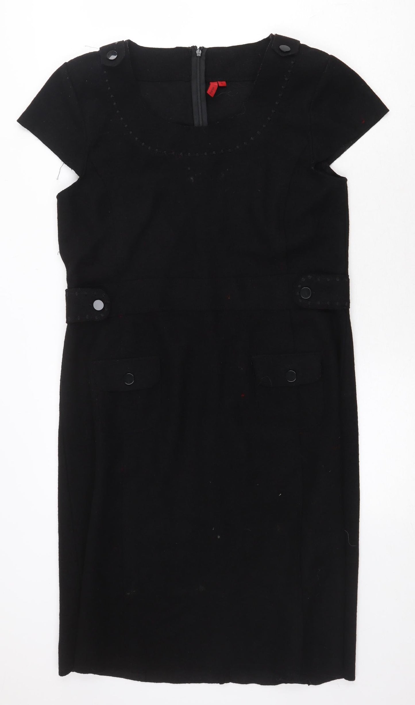 Fransa Womens Black Viscose A-Line Size L Round Neck Zip