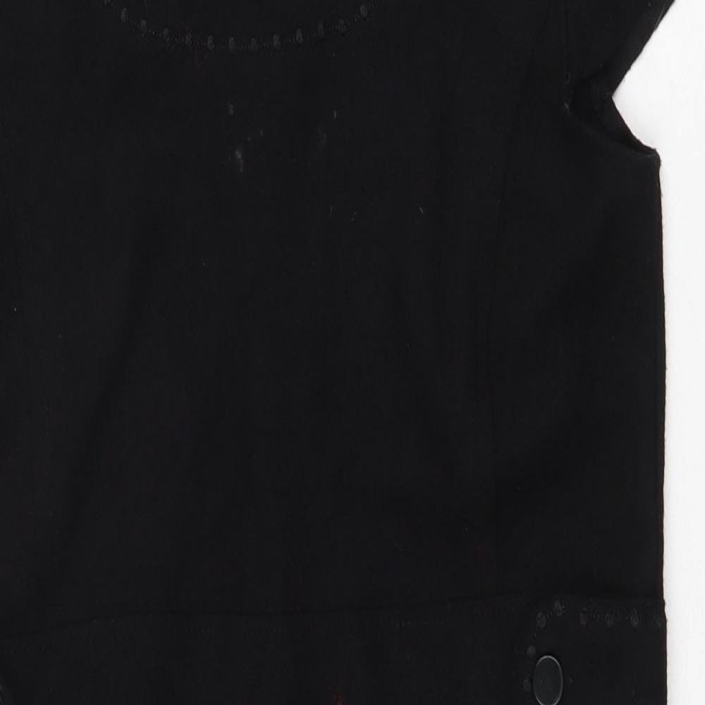 Fransa Womens Black Viscose A-Line Size L Round Neck Zip